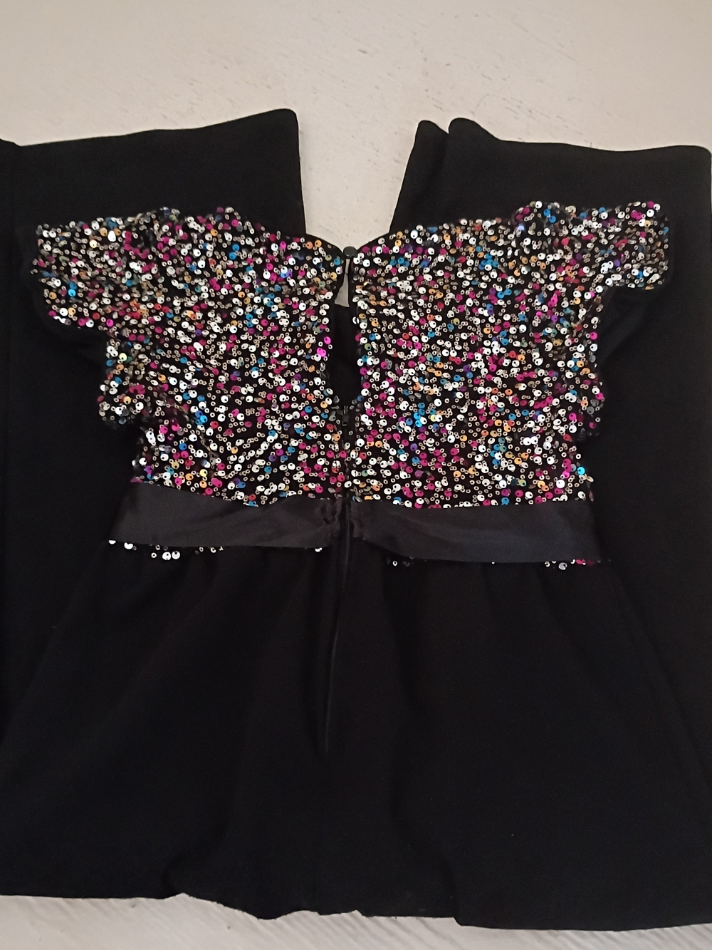 Three Pink Hearts Girls Black Sequin Jumpsuit with Bow - Picture 3 of 3